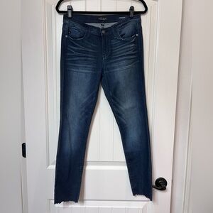 JUDY BLUE Hi rise raw edge hem skinny jeans, dark wash, size 11